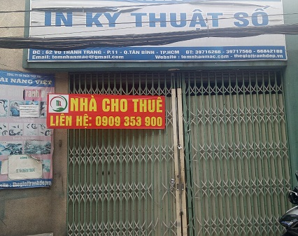 Cho thuê nhà mặt tiền nguyên căn đường Võ Thành Trang quận Tân Bình